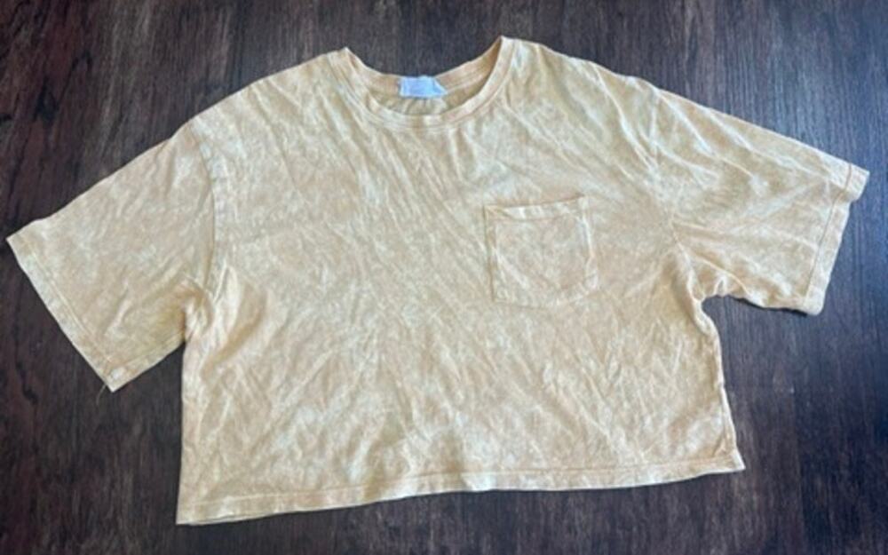 Double Zero Mystical Medium Cropped Mineral Wash Pattern Tee Shirt Womens Size M